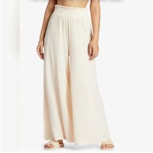 ROXY JETSETTER WIDE LEG PANTS IN TAPIOCA CRINKLE FABRIC NEW. XL